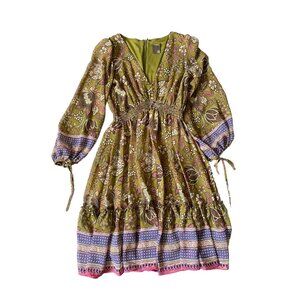 Taylor Dress Small Green Paisley Boho Floral Fit & Flare Blue Bohemian